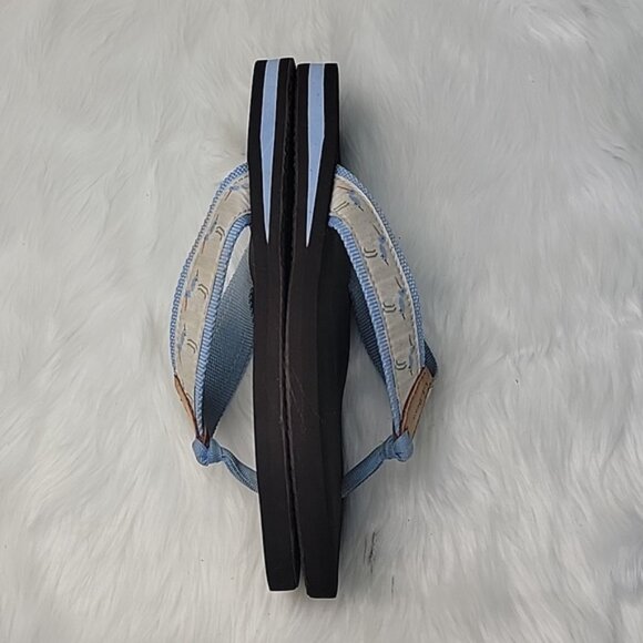 L.L. BEAN Blue Canvas Sandpiper Printed Rubber Sole Slip On Sandal Flip Flops 9 - Picture 8 of 13